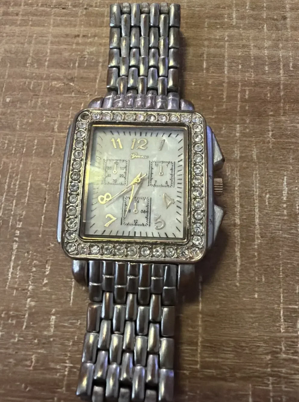 Geneva Ladies Watch Japanese Movement Gold Tone Silver Strap Needs Battery